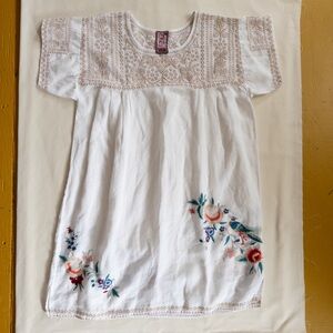 Johnny Was Embroidered White Linen Dress